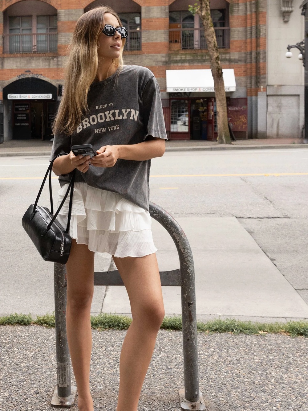 NWT Oak + Fort Brooklyn New York Oversized Graphic T-Shirt Charcoal Size XS